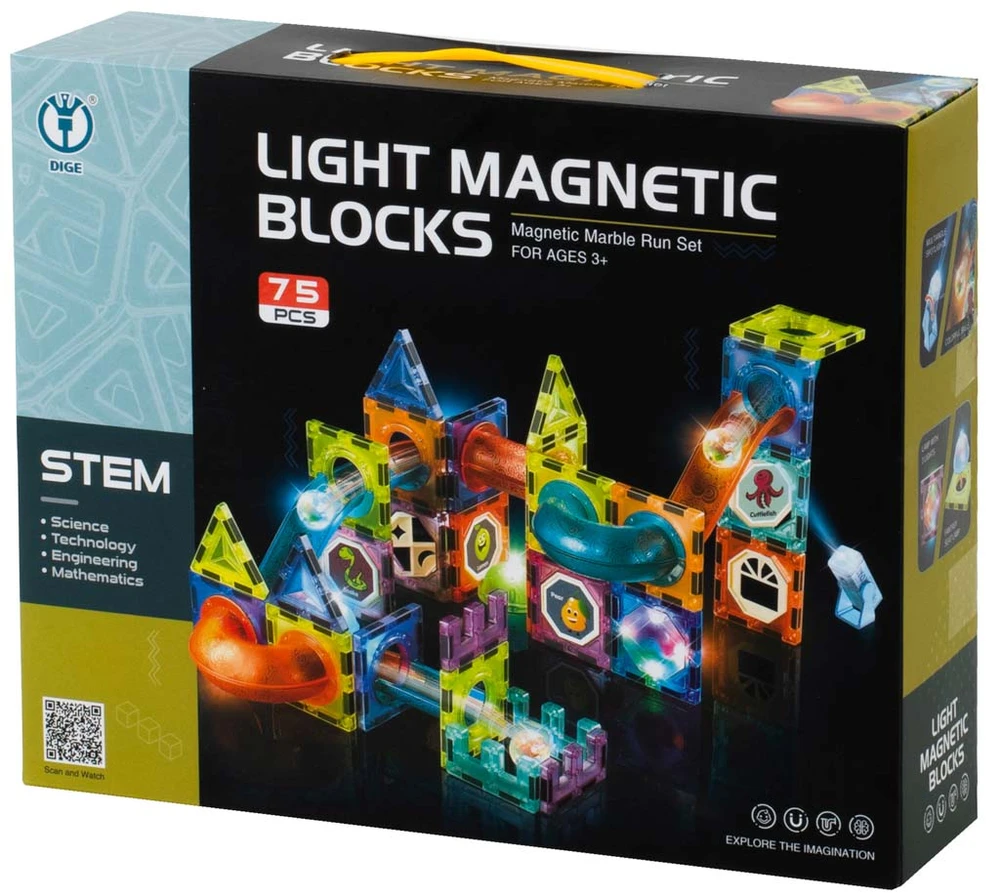 Ikonka KIK magnetiniai blokeliai - kamuoliukų takas LIGHT, 75 elementai