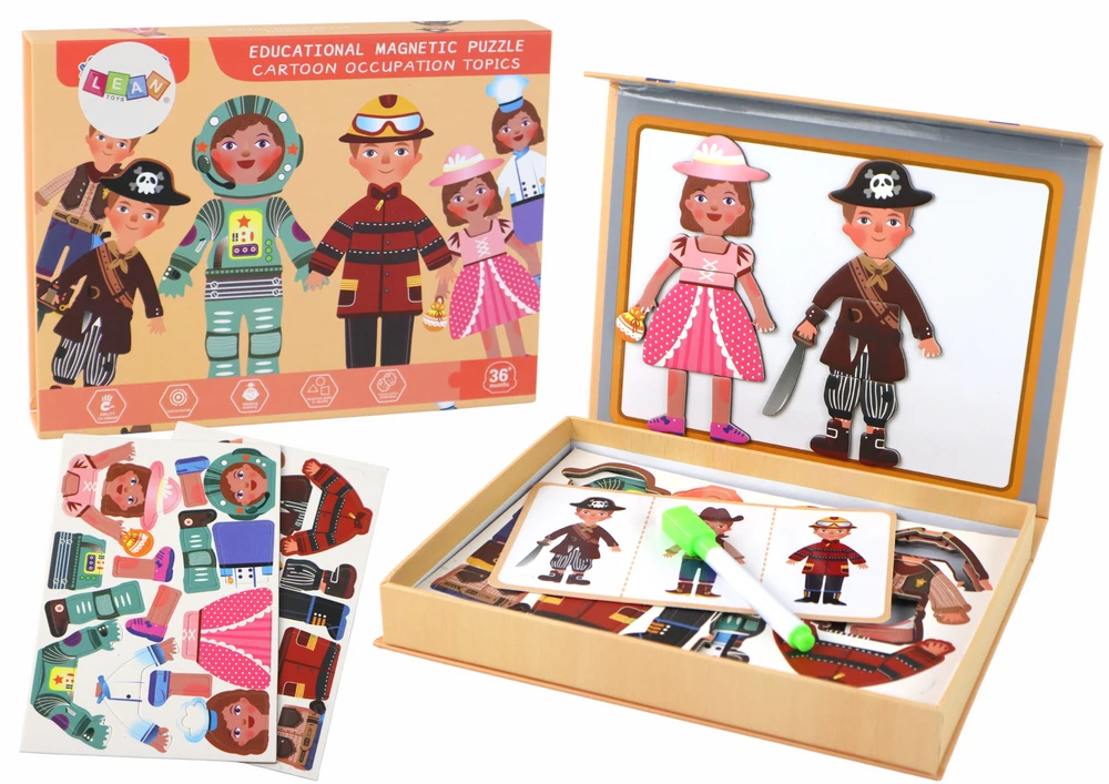 Magnetinių dėlionių rinkinys vaikams su animacinių filmų personažais Lean Toys