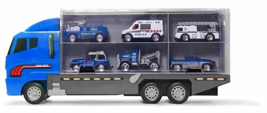 Ikonka Transporterio sunkvežimis TIR paleidimo įrenginys + metaliniai policijos automobiliai