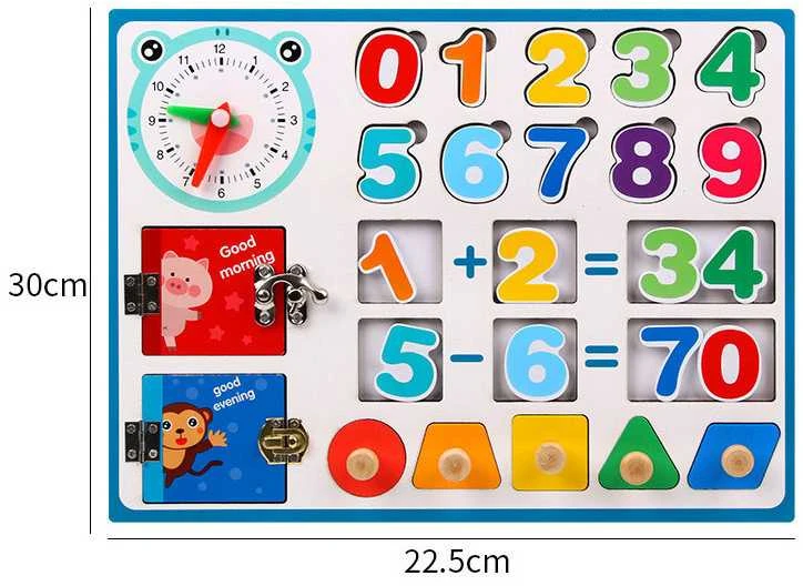 Malplay Medinė manipuliacinė mokomoji lenta matematikos skaičiai, laikrodis