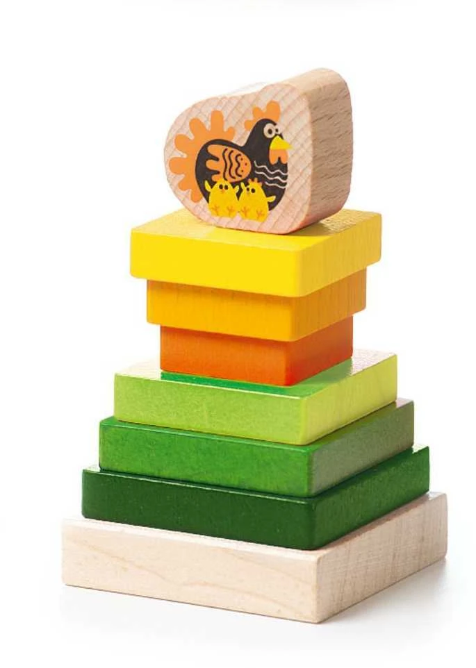 Cubika medinių kaladėlių piramidė "Viščiukai"