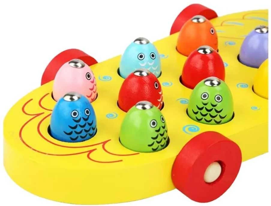 Medinis traukiamas žaislas su magnetukų žvejyba Ančiukas