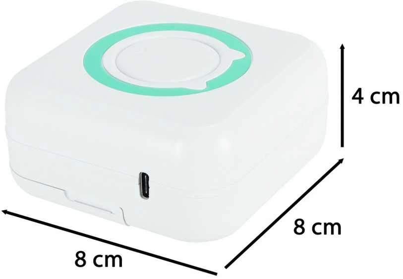Ikonka Mini terminis etikečių spausdintuvas + USB kabelis kvadratinės mėlynos spalvos