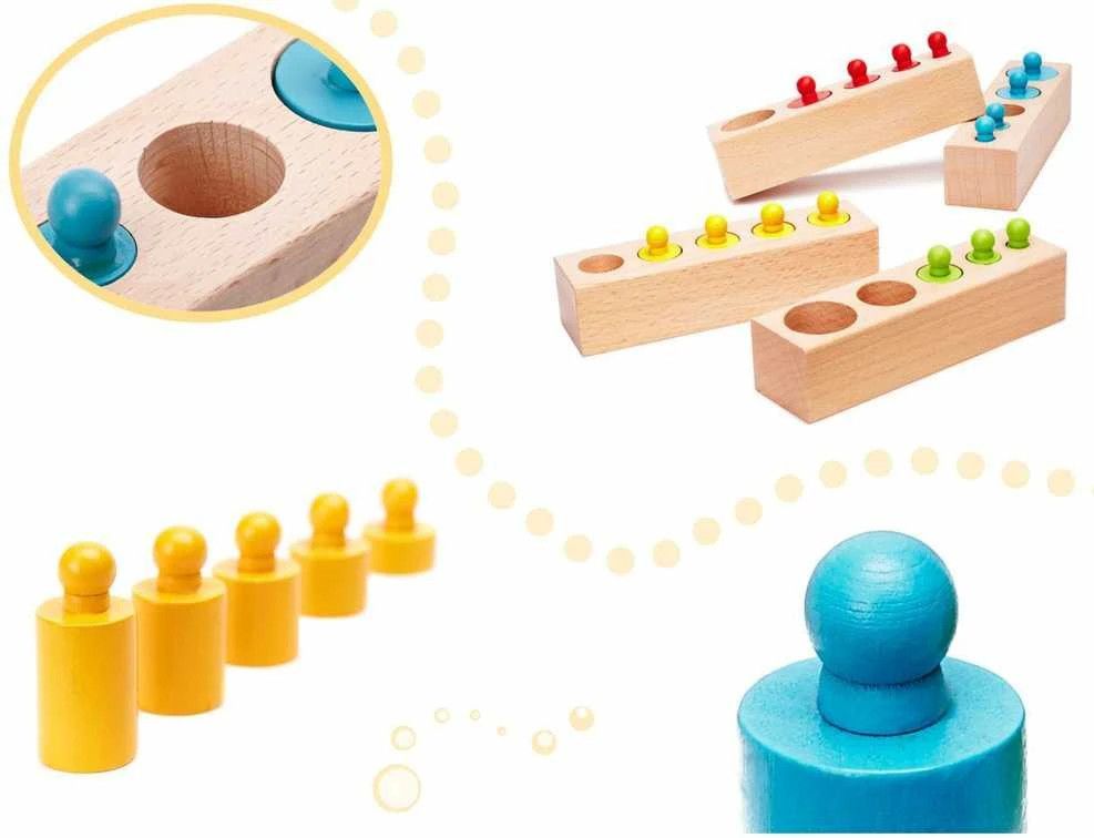 Roger Montessori mediniai cilindriniai svarmenys spalvingi