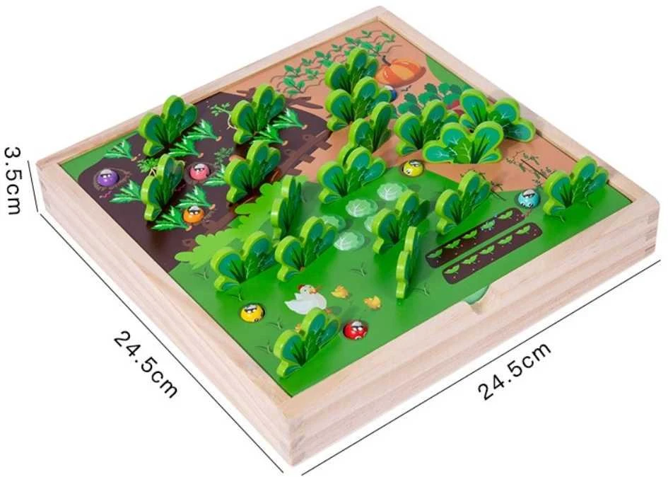 Montessori stalo žaidimas - kirmėliukai ir daržovės sode