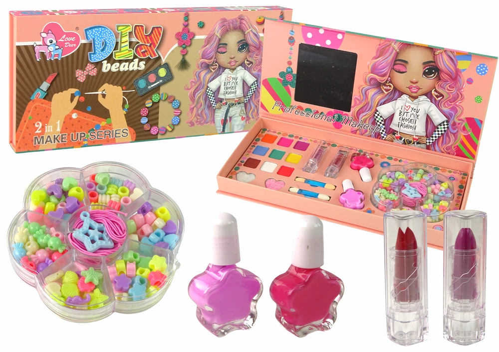 Lean Toys Makiažo ir papuošalų rinkinys LeanToys Jewelry Makeup Kit 2in1, 100 vnt.