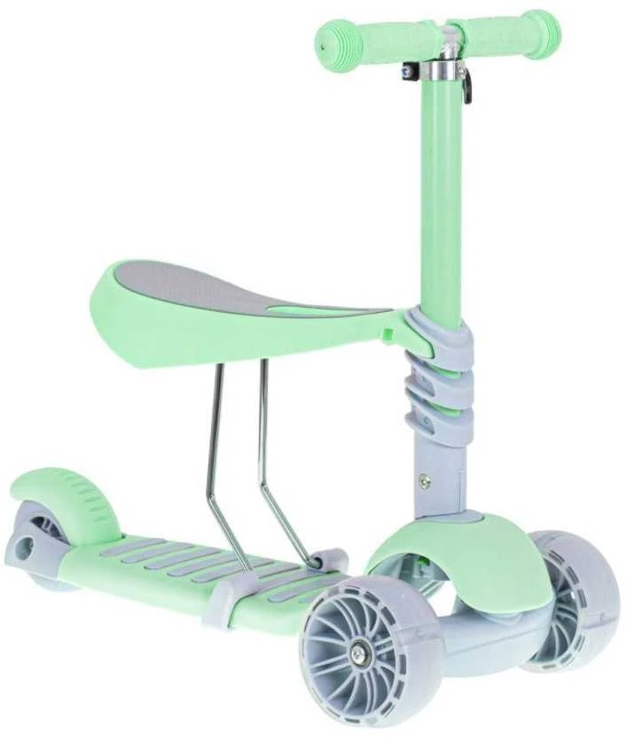 SCOOTER Triratis motoroleris su balansine sėdyne mėtų pilkos spalvos LED