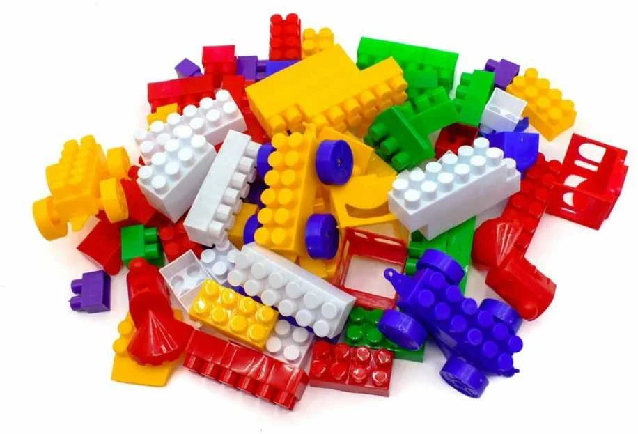 Plastikinių kaladėlių konstruktorius kibirėlyje 93 detalės