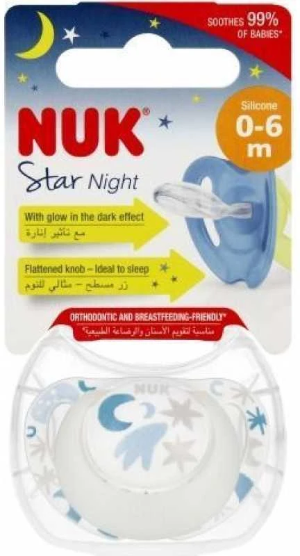 Nuk SILIKONINIS ČIULPTUKAS "STAR NIGHT" 0–6 MĖN., 1 VNT.