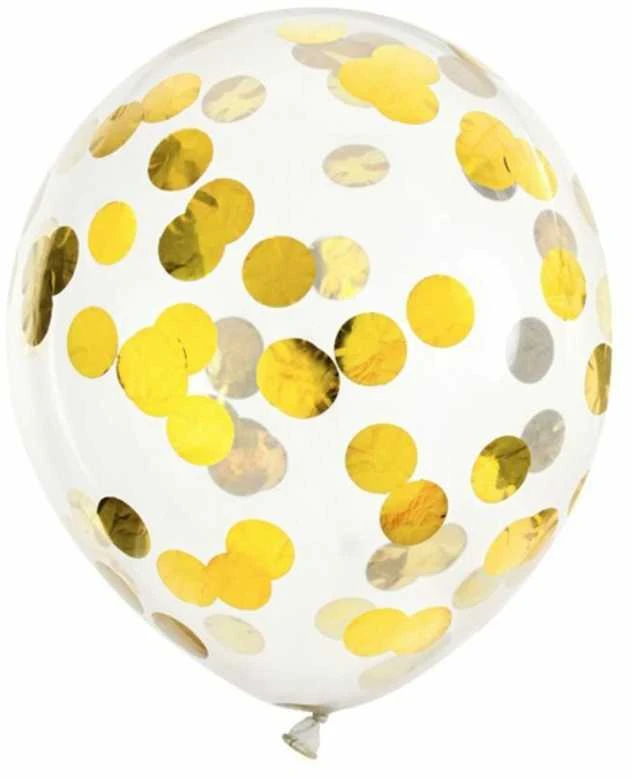 PartyDeco Balionai su konfeti "Auksiniai rutuliukai" 30 cm, 6vnt