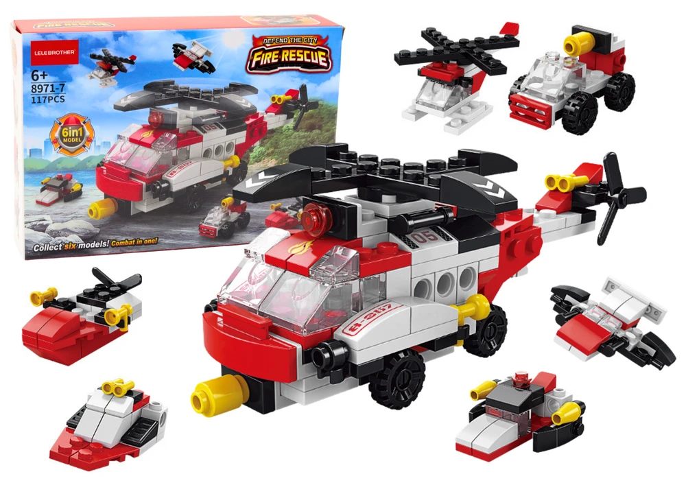 Lean Toys Konstravimo blokelių rinkinys su sraigtasparniu 6in1, 117 detalių
