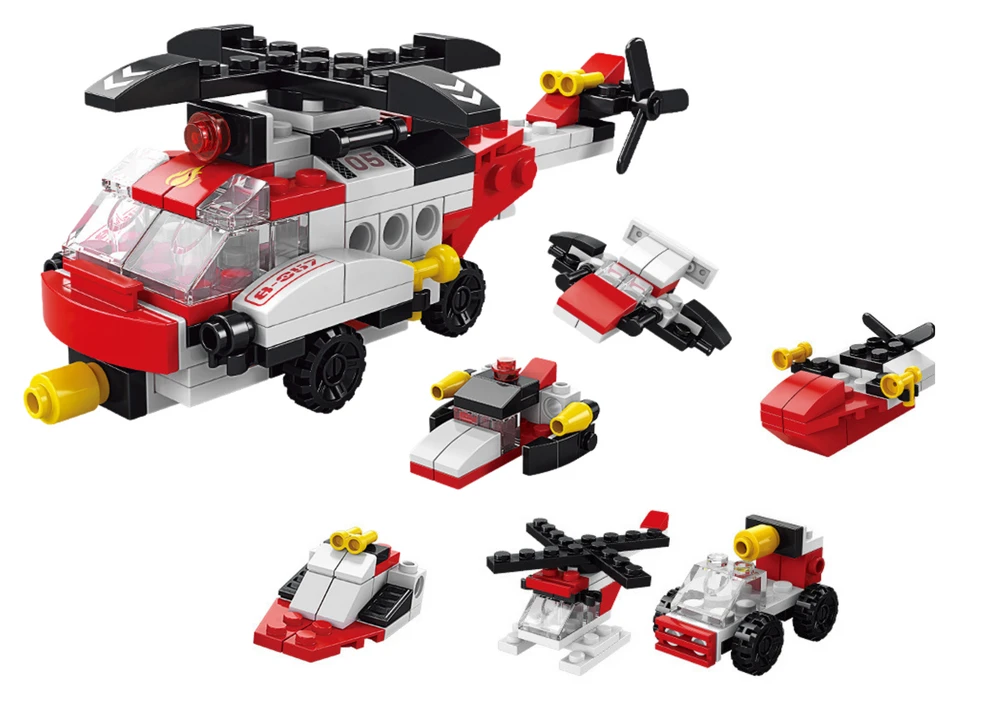 Lean Toys Konstravimo blokelių rinkinys su sraigtasparniu 6in1, 117 detalių