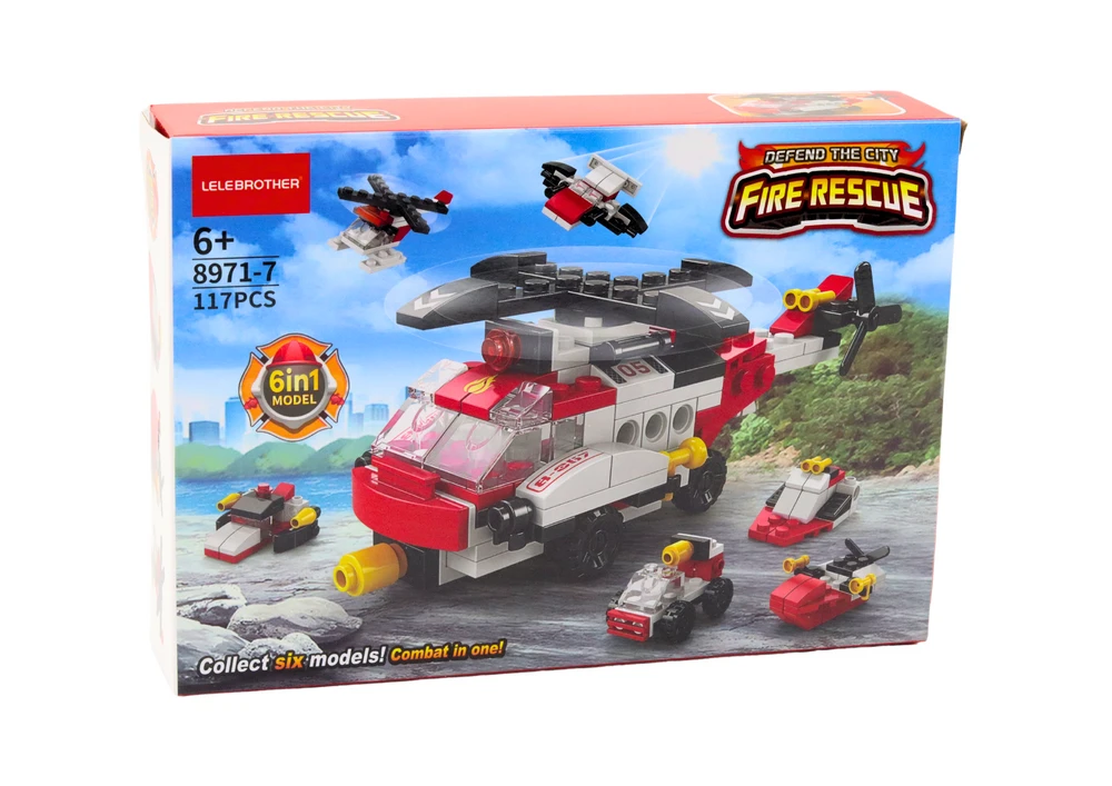 Lean Toys Konstravimo blokelių rinkinys su sraigtasparniu 6in1, 117 detalių