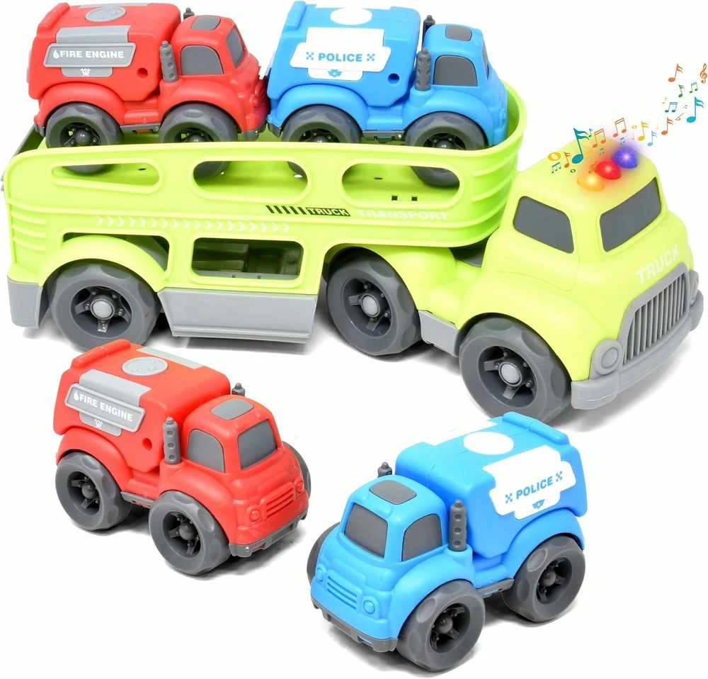 Malplay Žaislinis sunkvežimis- vilkikas su statybiniais automobiliais