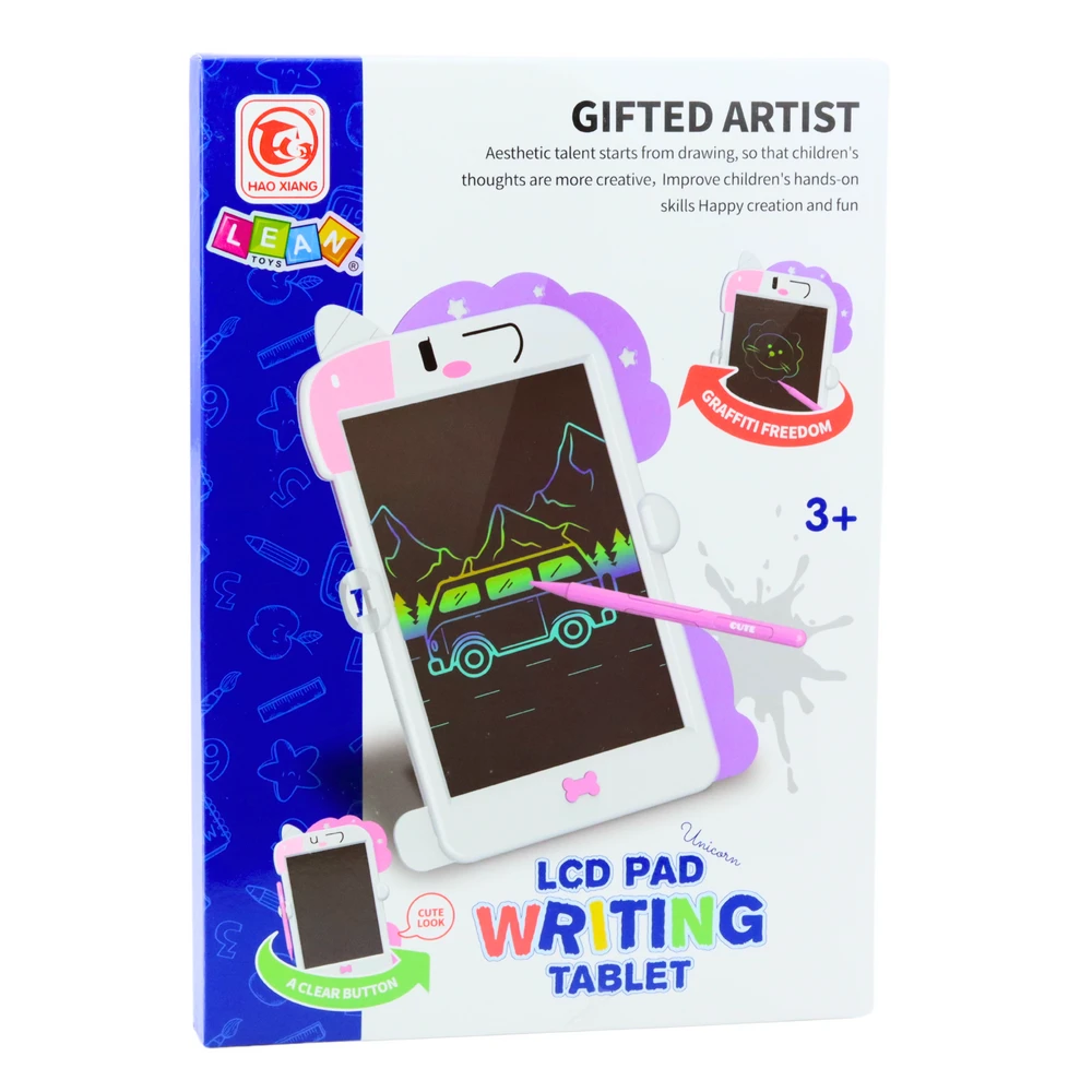 Lean Toys Piešimo lenta vienaragio formos su rašikliu ir LCD ekranu, 27.5x18 cm