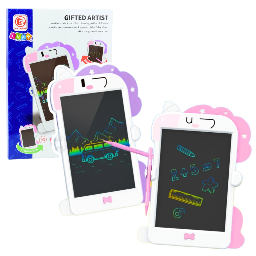 Lean Toys Piešimo lenta vienaragio formos su rašikliu ir LCD ekranu, 27.5x18 cm