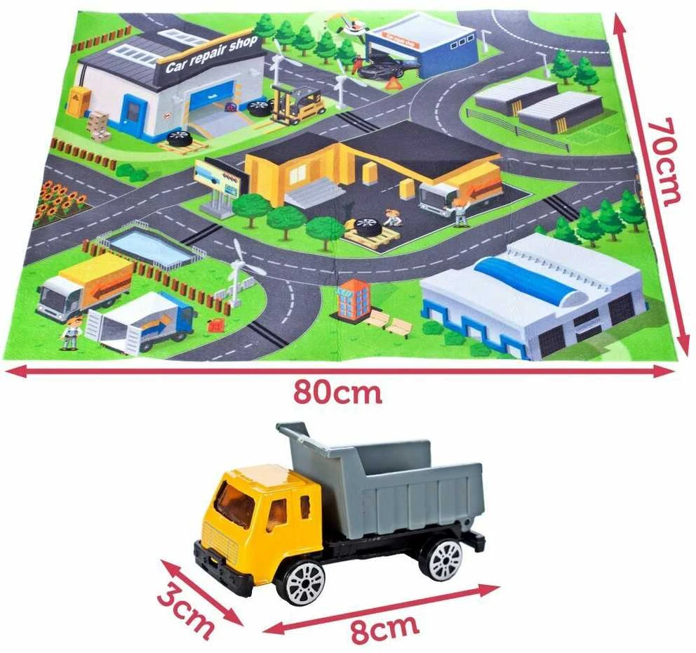 Malplay 3D žaidimų kilimėlis su transporto priemonėmis ir kelio ženklais, 80x70 cm