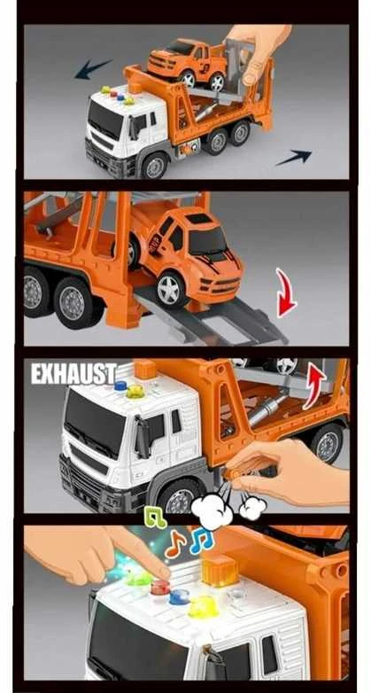 Žaislinis tralas su automobiliu (šviesos ir garso efektai)
