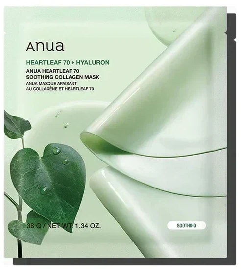 Veido kaukė Anua Heartleaf 70+Hyaluron Soothing Collagen Mask 38 g 4 vnt.