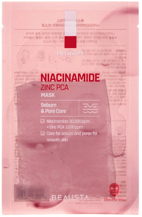 BEAUSTA Derma 2X Niacinamide Zinc PCA Mask - lakštinė veido kaukė, 1 vnt