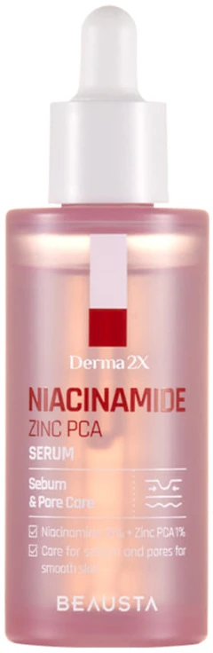 BEAUSTA Derma2X Niacinamide Zinc PCA Serum - lengvas serumas su niacinamidu ir cinku, 50 ml