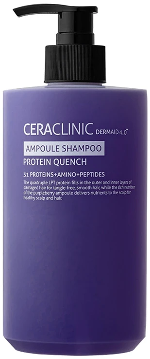 CERACLINIC Dermaid 4.0 Ampoule Šampūnas Protein Quench - atkuriamasis šampūnas su baltymų, aminorūgščių ir peptidų kompleksu, 500 ml