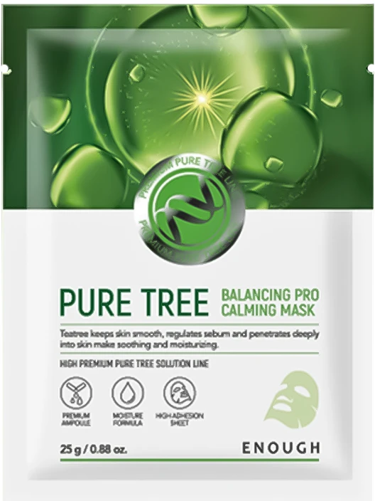 ENOUGH Pure Tree Balancing Pro Calming Mask - raminamoji ir drėkinamoji lakštinė veido kaukė, 1vnt.