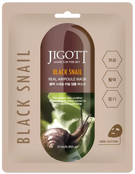 Jigott Jigott Juodas Snail Real Ampoule Mask 27 ml Korėjietiška kosmetika korėjietiška veido kaukė Unisex