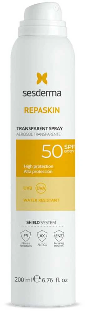 Sesderma Repaskin Transparent Aerosol Spf50 purškiama apsauga nuo saulės kūnui 200ml