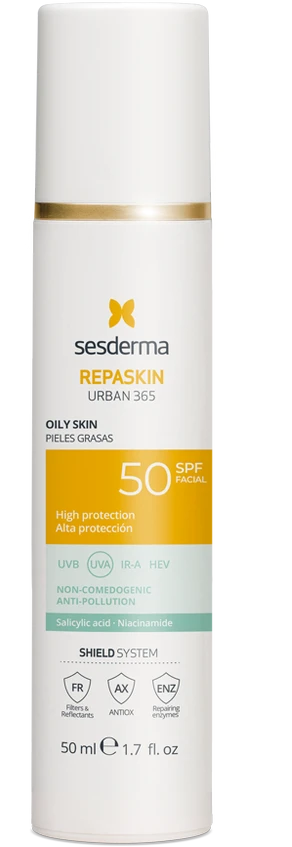 Sesderma Repaskin Urban 365 Photoprotector Oily Skin Spf50 veido kremas nuo saulės riebiai odai 50ml