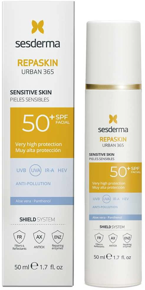 Veido kremas nuo saulės jautriai odai Sesderma Repaskin Urban 365 su SPF50+, 50 ml