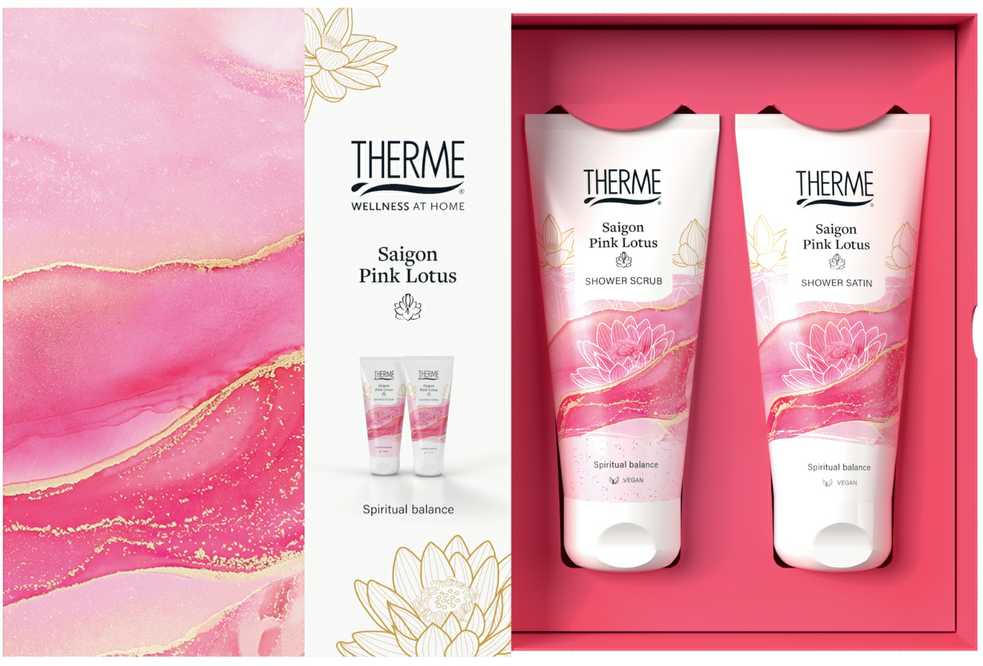 THERME SAIGON Rožinis LOTUS Dušo rinkinys (prausiklis, 200 ml + šveitikis 200 ml)