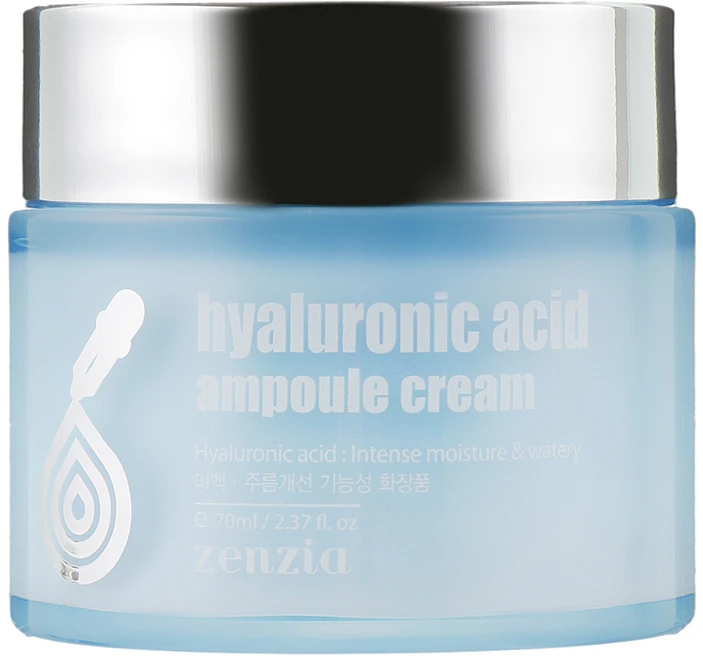 Zenzia Hyaluronic Acid Ampoule Kreminis - intensyviai drėkinantis veido kremas su hialurono rūgštimi, 70 ml