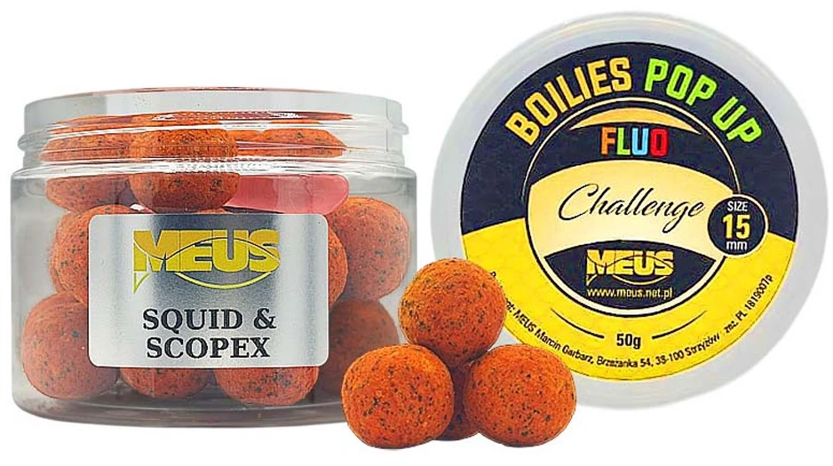 Boiliai Meus Challenge Pop Up Fluo 15mm - Squid & Scopex