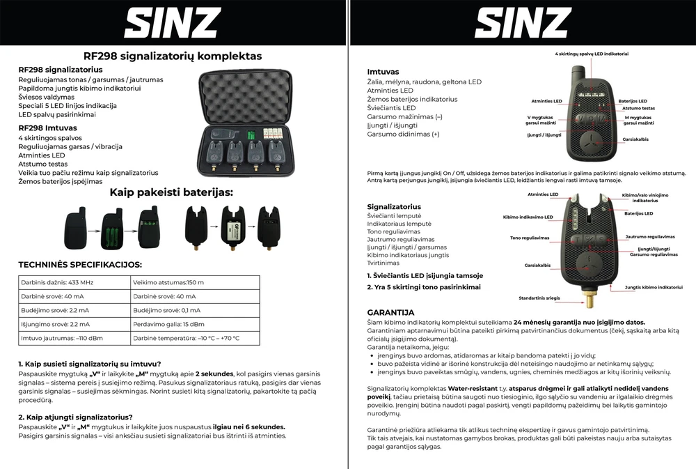 Signalizatorių komplektas SINZ RF298 4+1