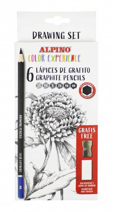 Grafitinių pieštukų rinkinys Alpino Color Experience, 6 vnt + trintukas ir drožtukas