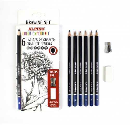 Grafitinių pieštukų rinkinys Alpino Color Experience, 6 vnt + trintukas ir drožtukas