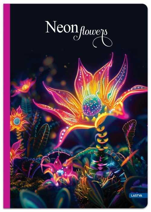 Lastva Knyga A5 96lap 70g linija NEON FLOWERS