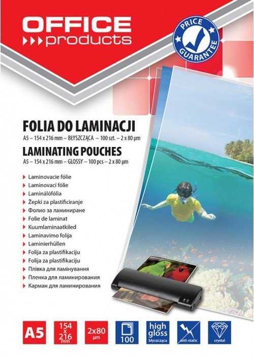 Office Products Laminavimo vokeliai, folija A5 2x80mic 100vnt