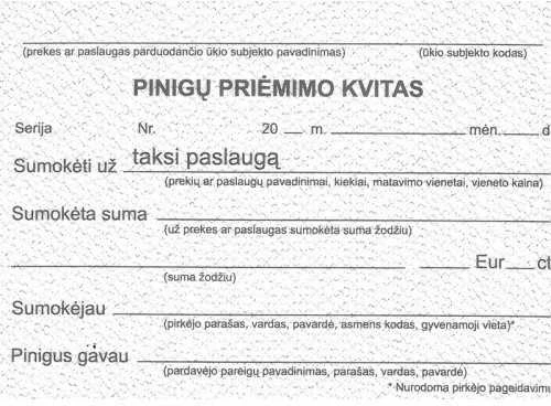 Pinigų priėmimo kvitai TAKSI, A7x2x50, be Nr.