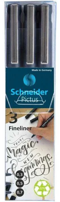 Schneider Rašikliai Pictus 3vnt juodi bls