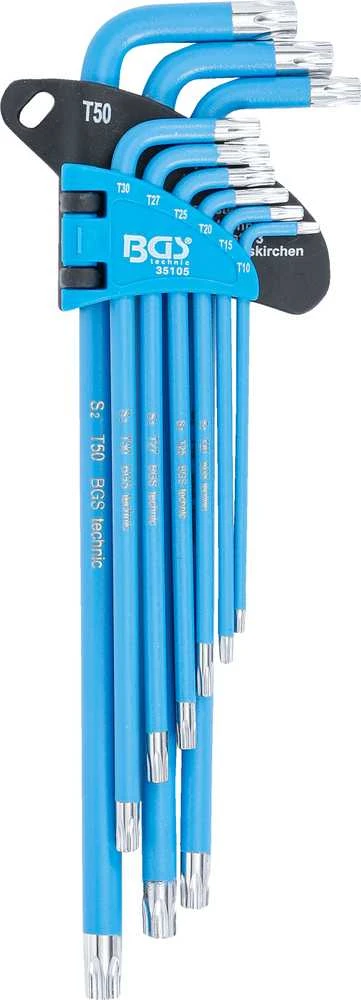 Bgs Technic L tipo raktų rinkinys | T-Star (Torx) / T-Star su skyle (Torx) T10 - T50 | 9 vnt. (35105)