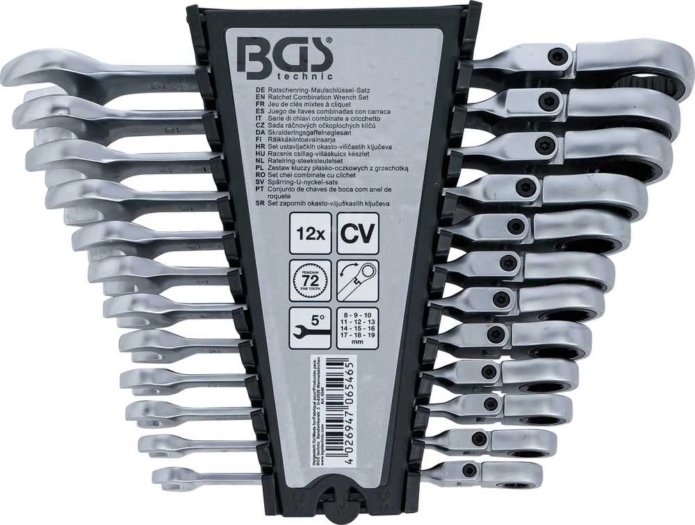 Bgs Technic Terkšlinių kombinuotų raktų rinkinys | šarnyriniai | 8–19 mm | 12 vnt. (6546)
