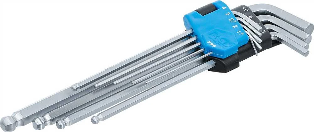 Bgs Technic L tipo raktų rinkinys | ilgas tipas | Hex šešiakampis / hex šešiakampis su šarnyru 1,5 - 10 mm | 9 vnt. (790)