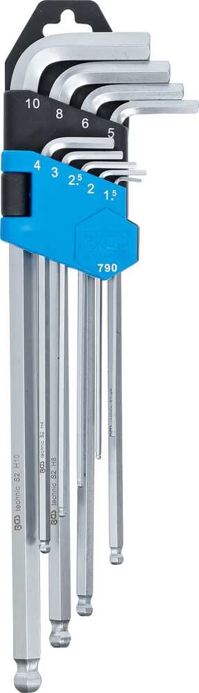 Bgs Technic L tipo raktų rinkinys | ilgas tipas | Hex šešiakampis / hex šešiakampis su šarnyru 1,5 - 10 mm | 9 vnt. (790)