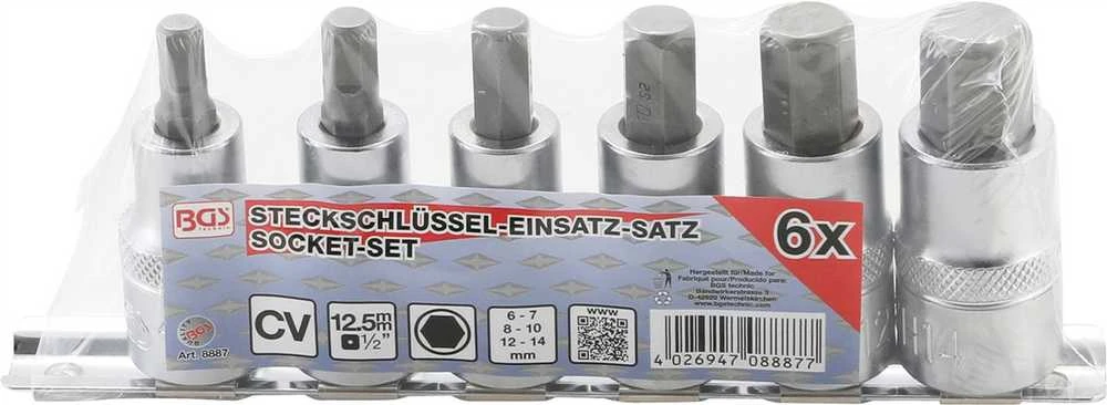 Bgs Technic Įpresuotų antgalių rinkinys | 12,5 mm (1/2") | Hex šešiakampis 6 - 14 mm | 6 vnt. (8887)