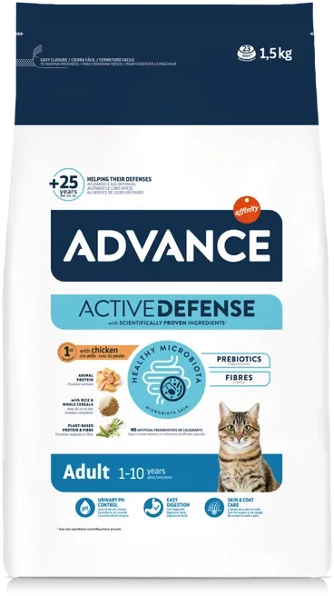 ADVANCE Adult su vištiena katėms 1,5kg + 2 pakeliai šlapio maisto komplekte
