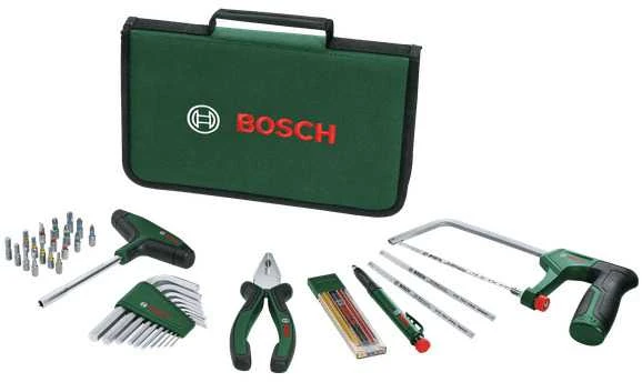 Bosch įrankių rinkinys su žaliu krepšiu