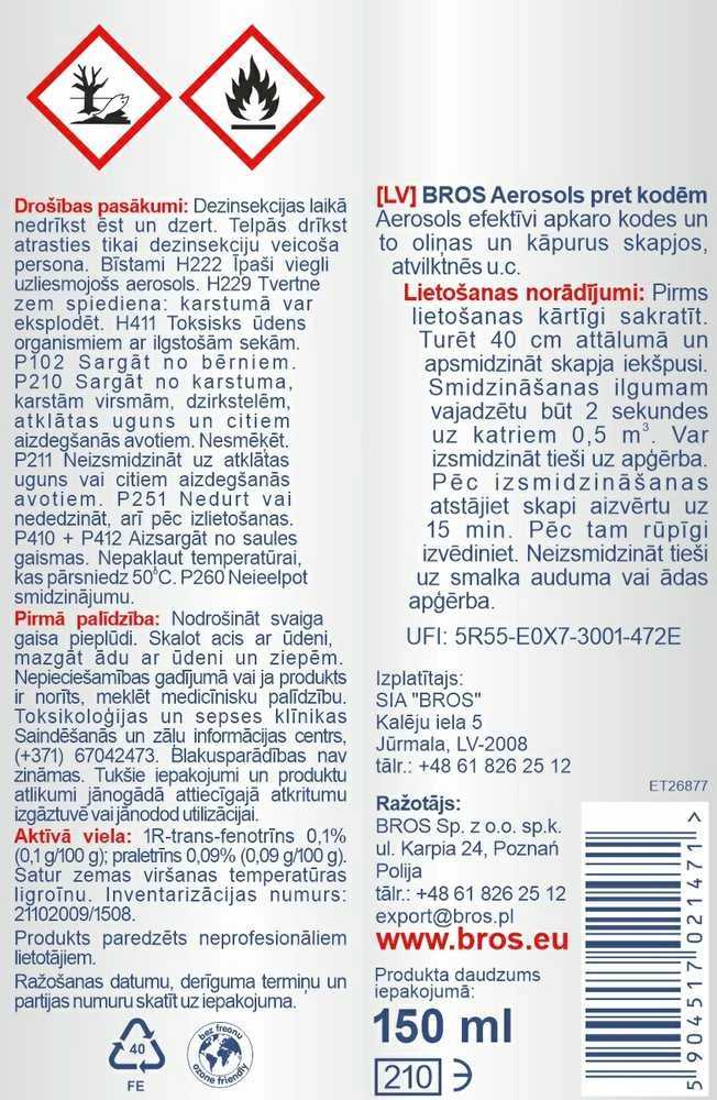 Aerozolis nuo kandžių Bros, 150 ml