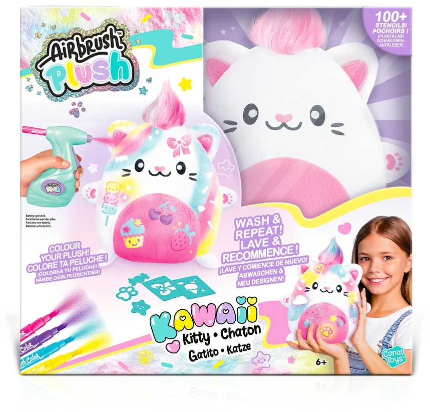 AIRBRUSH PLUSH Rinkinys su aerografu „Kawaii Kitty", 25 cm
